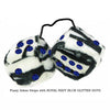 4 Inch Zebra Fuzzy Dice with ROYAL NAVY BLUE GLITTER DOTS