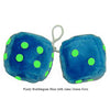 3 Inch Bubblegum Blue Fuzzy Dice with Lime Green Dots