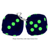 3 Inch Dark Blue Furry Dice with Lime Green Dots
