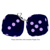 3 Inch Dark Blue Furry Dice with Lavender Purple Dots