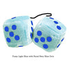 3 Inch Light Blue Fluffy Dice with Royal Navy Blue Dots