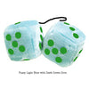 3 Inch Light Blue Fluffy Dice with Dark Green Dots