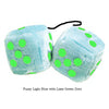 3 Inch Light Blue Fluffy Dice with Lime Green Dots