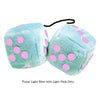 3 Inch Light Blue Fluffy Dice with Light Pink Dots