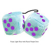 3 Inch Light Blue Fluffy Dice with Royal Purple Dots
