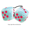 3 Inch Light Blue Fluffy Dice with Red Dots