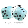 3 Inch Light Blue Fluffy Dice with BLACK GLITTER DOTS