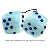3 Inch Light Blue Fluffy Dice with ROYAL NAVY BLUE GLITTER DOTS