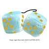 3 Inch Light Blue Fluffy Dice with GOLD GLITTER DOTS