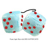 3 Inch Light Blue Fluffy Dice with RED GLITTER DOTS