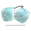 3 Inch Light Blue Fluffy Dice with SILVER GLITTER DOTS