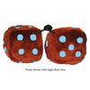 3 Inch Brown Fuzzy Dice with Light Blue Dots