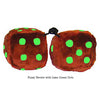 4 Inch Brown Fuzzy Dice with Lime Green Dots