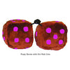 3 Inch Brown Fluffy Dice with Hot Pink Dots