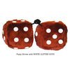 4 Inch Brown Fuzzy Dice with WHITE GLITTER DOTS