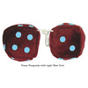 4 Inch Burgundy Fuzzy Dice with Light Blue Dots