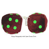3 Inch Burgundy Fuzzy Dice with Lime Green Dots