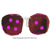 3 Inch Burgundy Fuzzy Dice with Hot Pink Dots