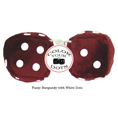4 Inch Burgundy Fuzzy Dice with White Dots
