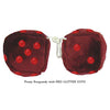 4 Inch Burgundy Fluffy Dice with RED GLITTER DOTS