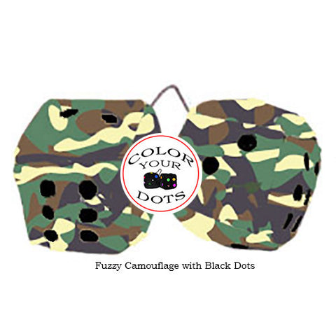 4 Inch Camouflage Fuzzy Dice with Black Dots