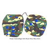 3 Inch Camouflage Fuzzy Dice with Royal Navy Blue Dots