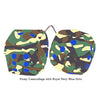 4 Inch Camouflage Fuzzy Dice with Royal Navy Blue Dots
