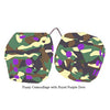 4 Inch Camouflage Fuzzy Dice with Royal Purple Dots