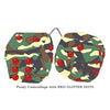 4 Inch Camouflage Fluffy Dice with RED GLITTER DOTS