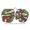 3 Inch Camouflage Fuzzy Dice with RED GLITTER DOTS