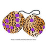 4 Inch Cheetah Fuzzy Dice with Royal Purple Dots