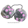 4 Inch Grey Fuzzy Dice with Light Pink Dots