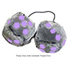 4 Inch Grey Fuzzy Dice with Lavender Purple Dots