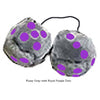4 Inch Grey Fuzzy Dice with Royal Purple Dots