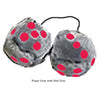 4 Inch Grey Fuzzy Dice with Red Dots
