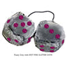 4 Inch Grey Furry Dice with HOT PINK GLITTER DOTS