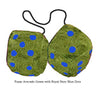 4 Inch Avocado Green Furry Dice with Royal Navy Blue Dots