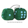 4 Inch Dark Green Fluffy Dice with Light Blue Dots