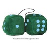 3 Inch Dark Green Furry Dice with Light Blue Dots