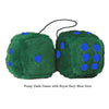 3 Inch Dark Green Furry Dice with Royal Navy Blue Dots
