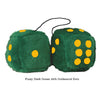 4 Inch Dark Green Fluffy Dice with Goldenrod Dots