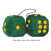 3 Inch Dark Green Furry Dice with Goldenrod Dots
