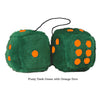 4 Inch Dark Green Fluffy Dice with Orange Dots