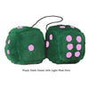 3 Inch Dark Green Furry Dice with Light Pink Dots