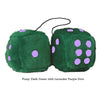 3 Inch Dark Green Furry Dice with Lavender Purple Dots