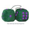 3 Inch Dark Green Furry Dice with Royal Purple Dots