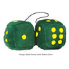 3 Inch Dark Green Furry Dice with Yellow Dots