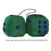 3 Inch Dark Green Furry Dice with ROYAL NAVY BLUE GLITTER DOTS