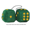 3 Inch Dark Green Furry Dice with GOLD GLITTER DOTS