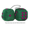 3 Inch Dark Green Furry Dice with HOT PINK GLITTER DOTS